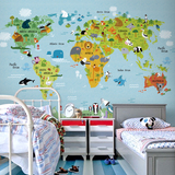 艾加美图世界地图墙纸壁画定制儿童房卧室背景墙壁纸壁画环游旅行