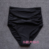 2016黑色高腰泳裤女士纯色三角泳裤遮肚显瘦有大码温泉游泳裤