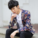 2016春季新款韩版男士修身西服休闲印花小西装便西青年长袖外套潮