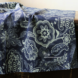 乌镇绿蕊 特价中国风老棉麻布花枝蓝色服装布料 桌布靠枕垫子面料