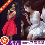 maje香港代购16夏季新款镂空红色连衣裙小清新A字无袖蓬蓬裙中裙