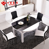 钢化玻璃餐桌客厅现代简约小户型多功能拉伸折叠圆餐桌椅组合餐台