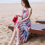 度假小姐海边沙滩裙波西米亚夏雪纺吊带连衣裙印花显瘦长裙海滩裙