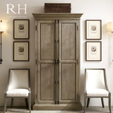 RH 美式实木餐椅 洽谈椅 复古会议椅 法式乡村棉麻休闲椅
