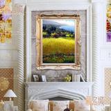手绘油画简欧三联客厅玄关壁炉装饰挂画丰收田园风景麦子竖版壁画