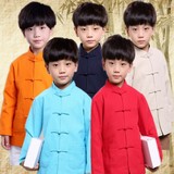 儿童唐装春秋男童上衣宝宝外套节日演出表演服中式亚麻长袖功夫衫