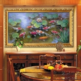 九鱼图客厅玄关挂画风水横版欧中式玄关过道纯手绘鲤鱼装饰挂壁画