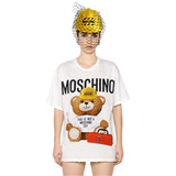 意大利 Moschino 2016春夏最新小熊短袖宽松男女白色情侣同款T恤