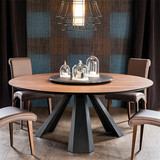 美式loft工业风实木大圆桌客厅餐厅餐桌椅组合现代简约圆形餐桌