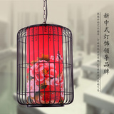 现代中式羊皮吊灯 户外阳台防水红色灯笼 茶楼过道走廊铁艺鸟笼灯
