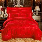 欧式婚庆大红四件套全棉贡缎床裙蕾丝1.5m/1.8/2.0米结婚床上用品