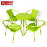 特价户外奶茶店桌椅 绿色小圆桌 阳台休闲桌椅三件套 仿藤椅子