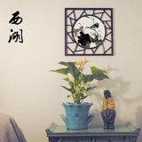 中式荷花花鸟国画圆形镂空窗格客厅卧室玄关装饰画有框画挂画壁画