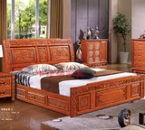 雕花高档全实木床橡木大床1.8米双人床大床仿古红木明清古典大床