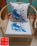 中式红木餐桌椅坐垫圈椅垫麻布印花垫小方凳官帽椅垫皇宫椅垫