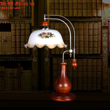 伯特利 欧式复古典实木艺术台灯 中式新古典玻璃灯罩书房灯阅读灯