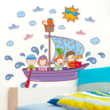 儿童房间小小航海家卡通可爱墙面墙壁装饰自粘墙贴纸贴画帆船小孩