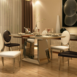 大理石餐桌椅组合 简约现代不锈钢饭桌 小户型折叠功能可伸缩餐桌
