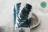 绿瓷家 外贸出口原单库存新骨瓷陶瓷绿色树叶咖啡牛奶茶杯马克杯B