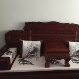 新中式古典红木沙发坐垫 粉青花瓷棉麻布料机绣 红木椅垫含海绵芯