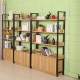 宜家带柜置物架多层钢木书架客厅简约组合陈列展示架欧式钢木书柜
