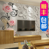 中式无缝3D立体壁画电视影视背景墙墙布壁纸浮雕花卉蝴蝶大型壁画