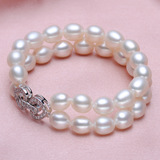 韩版新款双排天然两层米形珍珠手链强光无暇8-9mm高品质珍珠链
