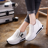 【天天特价】韩版内增高女鞋厚底平跟深口拼色侧拉链运动休闲鞋潮