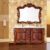 仿古欧式浴室柜 落地橡木实木雕花卫浴柜天然洗漱台盆带镜组合柜
