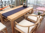 中式免漆老榆木茶桌餐桌禅意实木会议桌泡茶桌明清仿古原木桌椅