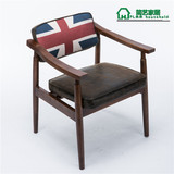 北欧餐椅 实木简约做旧扶手单人复古沙发椅电脑椅家用餐椅休闲椅