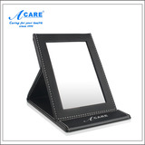 Acare 台式pu皮革梳妆镜随身镜子 折叠化妆镜便携镜大号方镜韩国