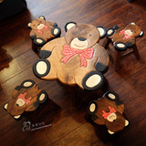 泰爱壮壮 独家可爱小熊造型一桌四凳 实木桌椅宝宝礼物儿童房必备