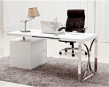白色钢琴烤漆电脑桌不锈钢书桌简约现代办公桌写字台书桌电脑桌