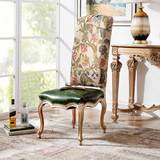 法式新古典欧洲进口白榉木家具 进口绿色布艺提花真皮靠背餐椅