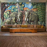 3D立体大象大型壁画东南亚泰式印度风情主题餐厅客厅酒店墙纸壁