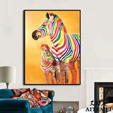 手绘油画现代客厅 沙发 餐厅背景墙装饰画套画抽象动物 斑马油画