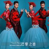 影楼主题服装2016新款 复古中国风礼服 摄影情侣写真鱼尾红色婚纱