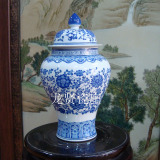 景德镇陶瓷器小花瓶摆件手绘青花缠枝莲将军罐盖罐艺术仿古装饰品