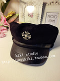 kiki studio 香港潮牌同款克罗心十字架铆钉毛呢帽子海军帽鸭舌帽