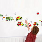 环保可移除自粘卡通汽车贴画 卧室儿童房幼儿园教室装饰墙贴 贴纸