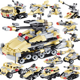 杰星积木军事儿童玩具拼插6合1猎豹军团坦克男孩益智拼装模型10岁