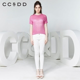 CCDD2016秋装新款专柜正品女甜美编织纯色透气 时尚短袖毛针织衫