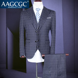 AAGCGC 男士条纹修身新郎结婚礼服春季新品长袖西服套装3224
