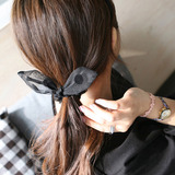 韩国超萌网纱蕾丝兔耳朵发圈橡皮筋头绳扎头发饰品黑色发绳头饰