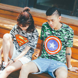 情侣装夏装新款男女韩版时尚迷彩涂鸦学生修身短袖T恤韩范半袖衫