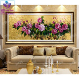 紫之兰 纯手绘牡丹花卉油画 现代中式壁画卧室书房挂画客厅装饰画
