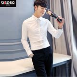 OBO新款夏季韩版纯白色修身帅气男士长袖衬衫潮男英伦衬衣男寸衫