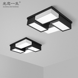 设计师极简正方形黑白组合吸顶LED客厅灯卧室书房房间办公室黑白