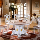 欧式餐桌 实木大理石餐桌 白色圆桌  家具特价